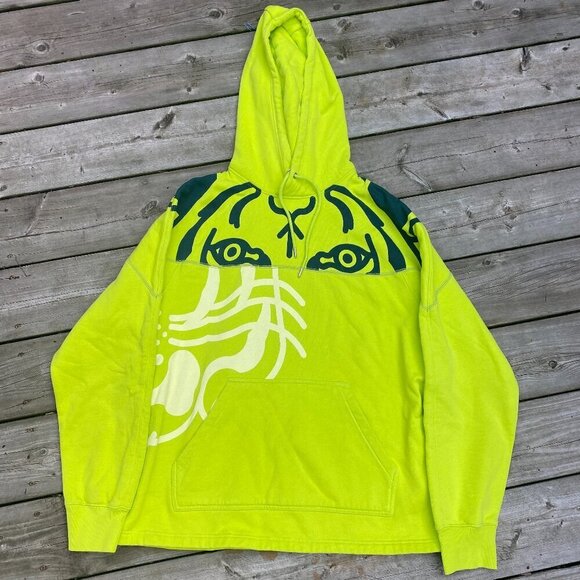 Kenzo Paris K-TIGER Hooded Sweatshirt Green/Yellow Small - Picture 3 of 10